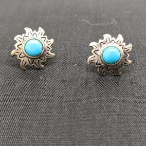 Turquoise And Sterling Silver Sunburst Earrings - image 1